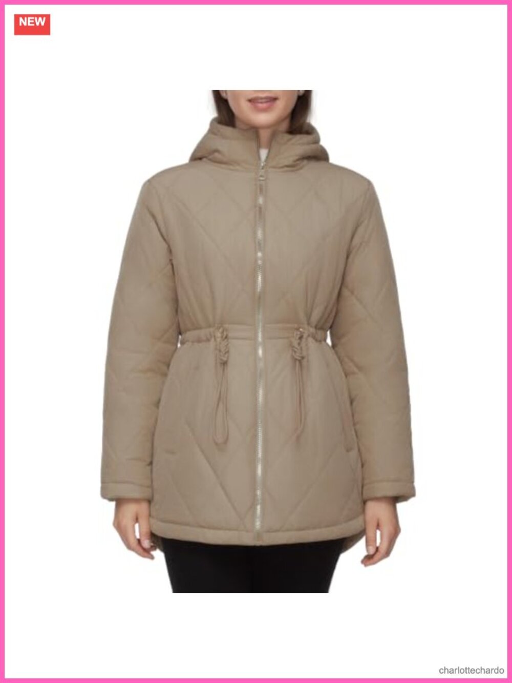 Diamond Quilted Puffer Jacket Adjustable Hem Waist Snap Collar